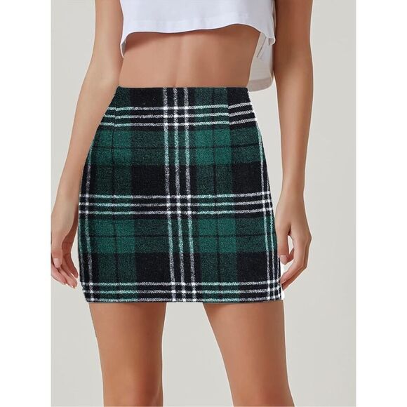 ✨Womens Wool Plaid Mini Skirt High Waisted Bodycon Pencil Sz S Skirt✨ - Picture 1 of 9